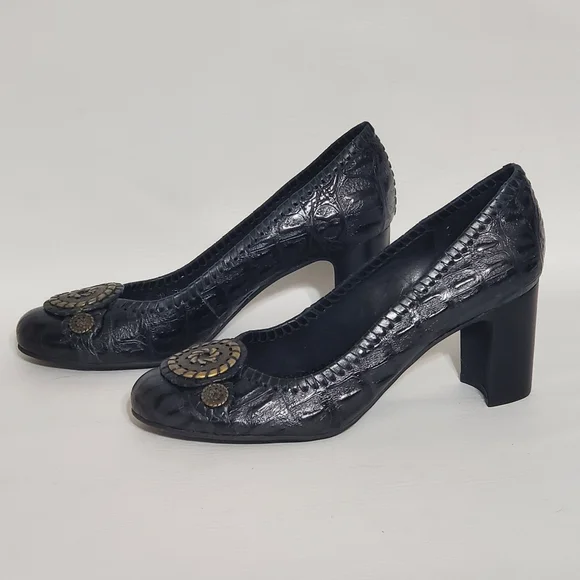 Jack Rogers Black Leather Women's Heels with Decorative Accents - Picture 2 of 7